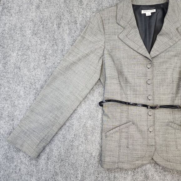 Vintage Pendleton Blazer Womens 14 Gray Virgin Wool Twill Belted Career Coat USA - Picture 12 of 16